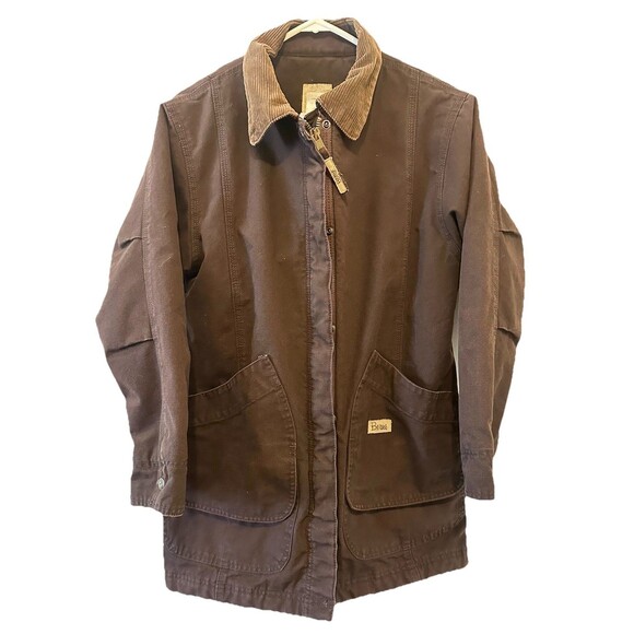 Berne Women’s Brown Duck Canvas Barn Coat Small Corduroy Collar Quilted Lining - Picture 1 of 9